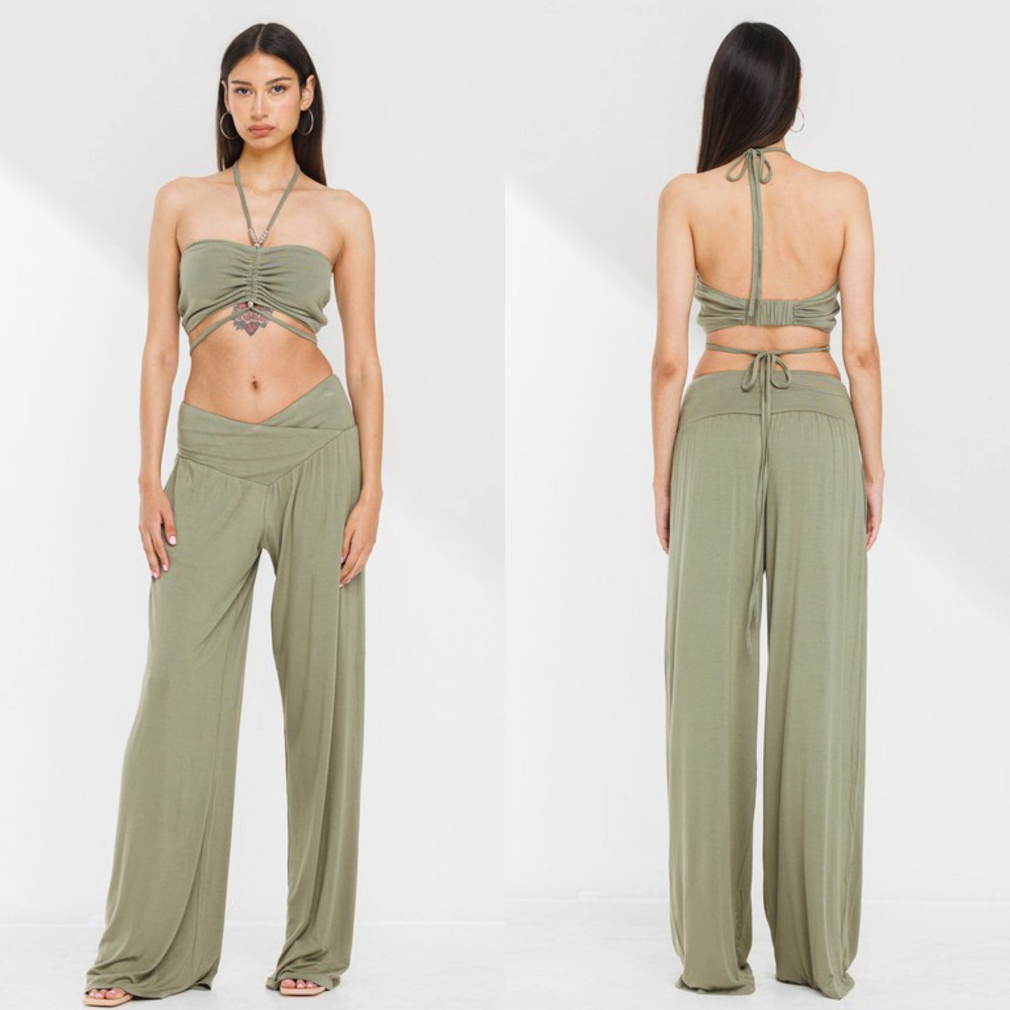 Halter top and Wide leg pants set