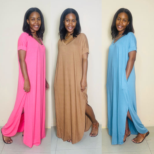 Side slit v neck maxi dress