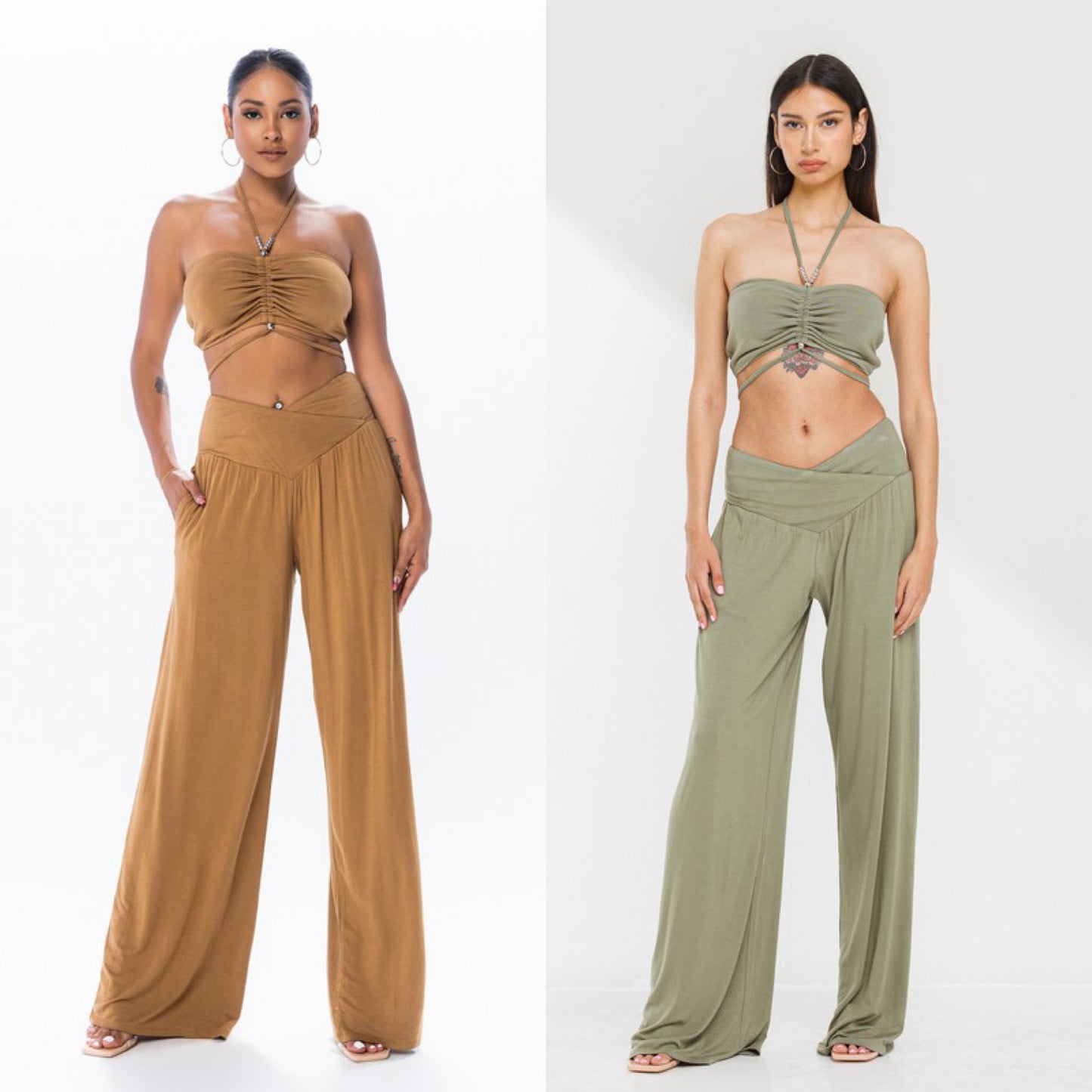 Halter top and Wide leg pants set