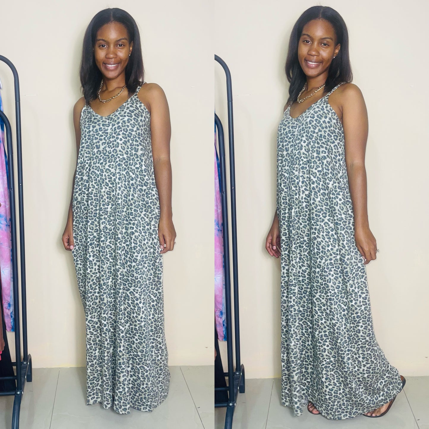 Olive Leopard maxi dress