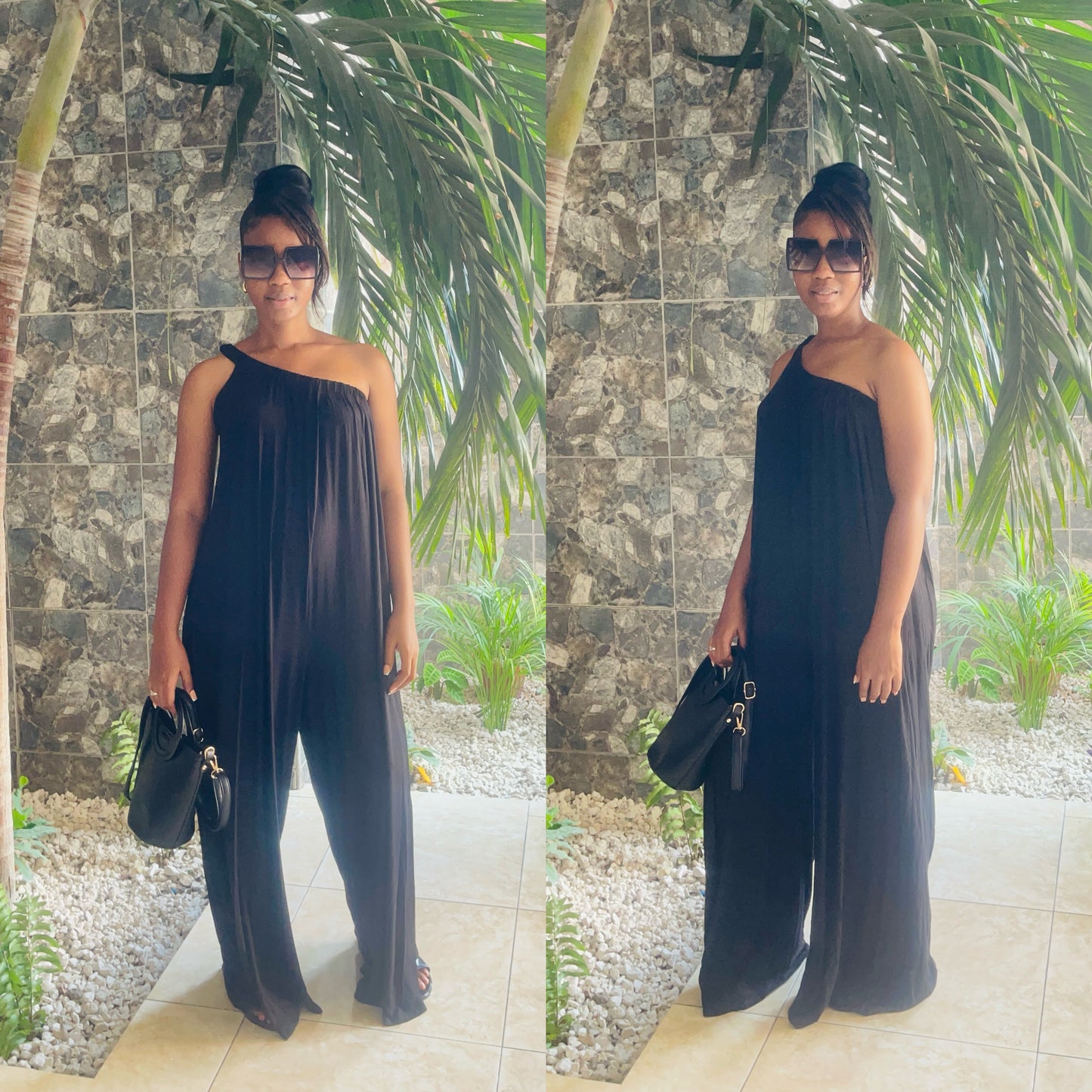 One shoulder black jumpsuit