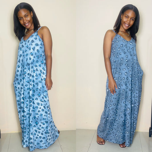 Leopard V neck maxi dress with pockets