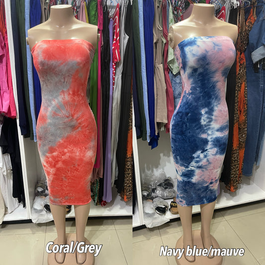 Tube top tie dye dress