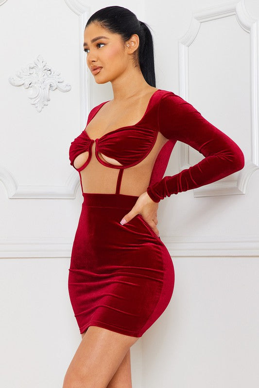 Velvet wire bra top mini dress