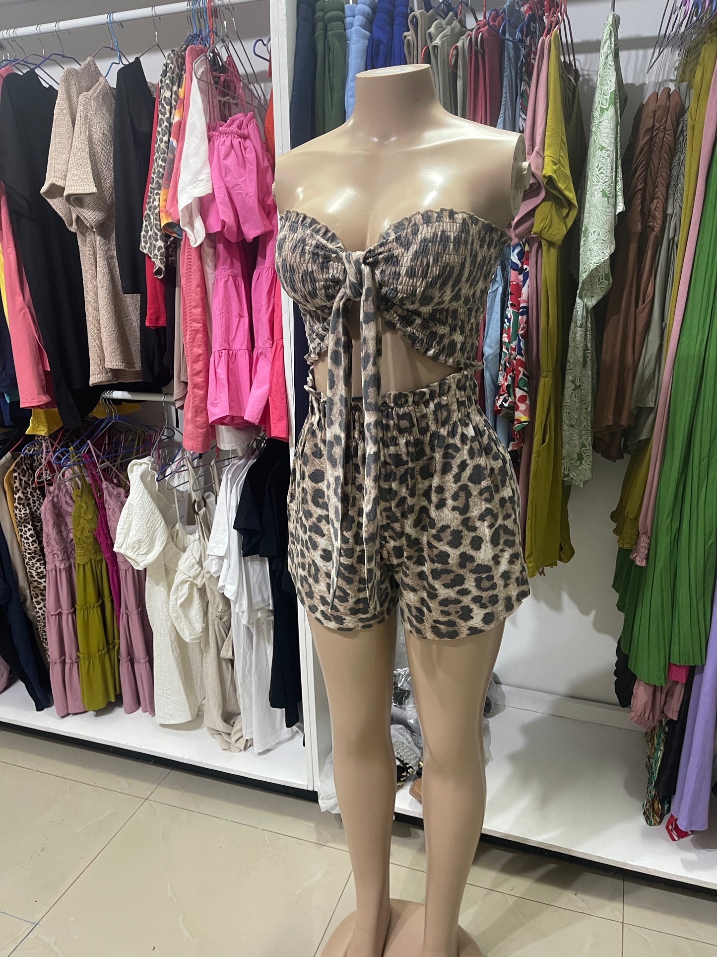 Leopard print two piece shorts set