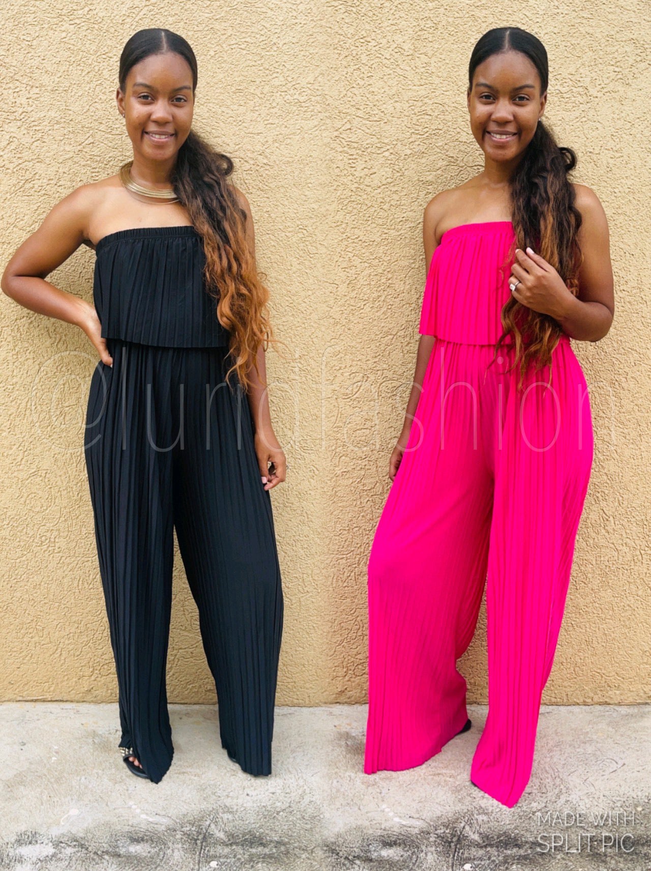 Pleated wide leg jumpsuit