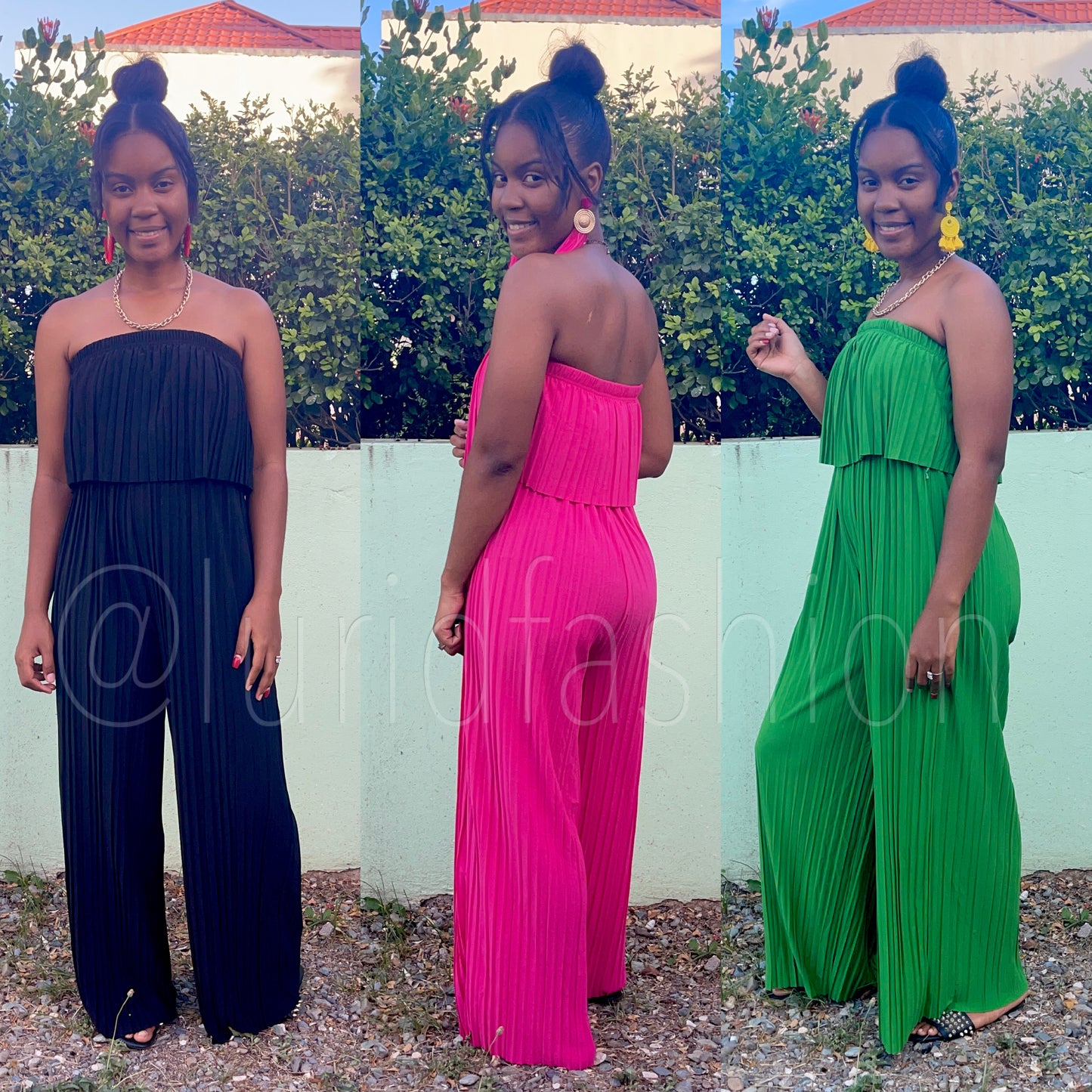 Pleated wide leg jumpsuit