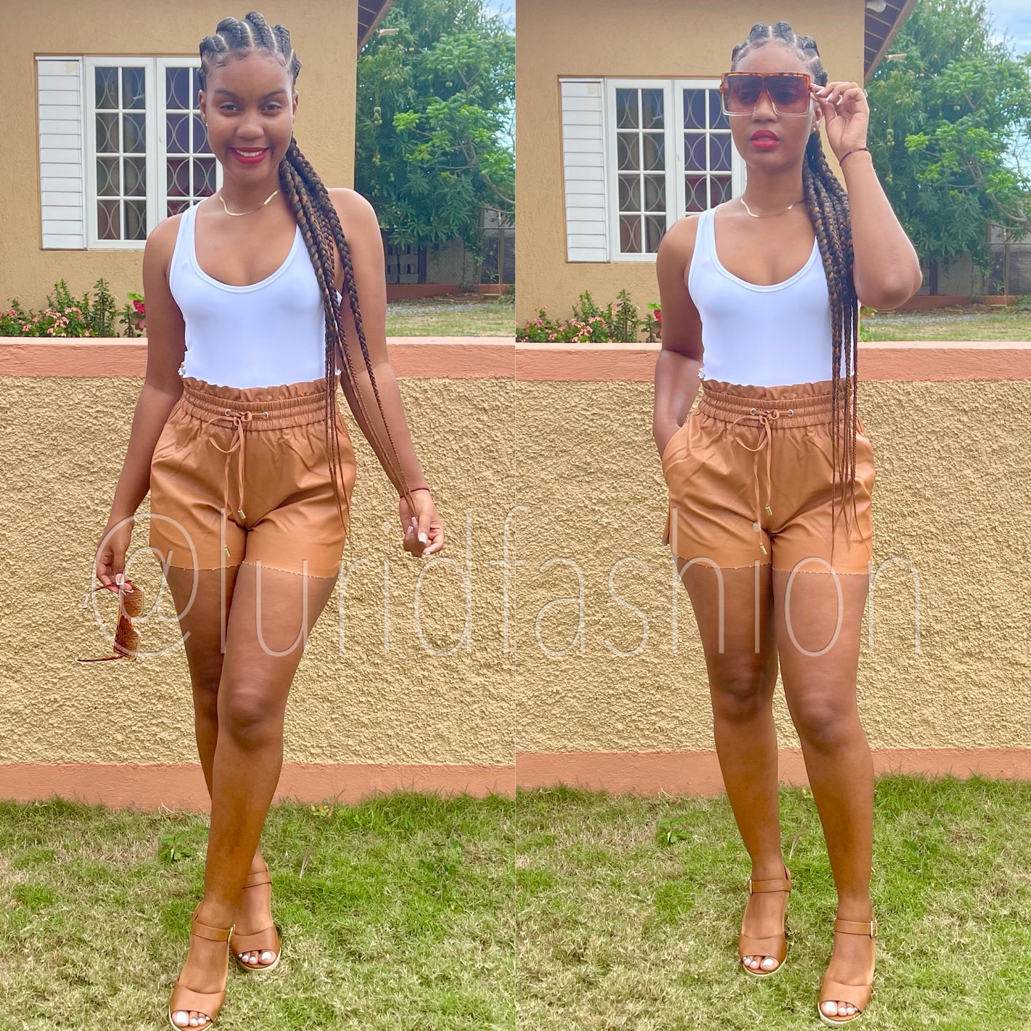 Vegan leather shorts set