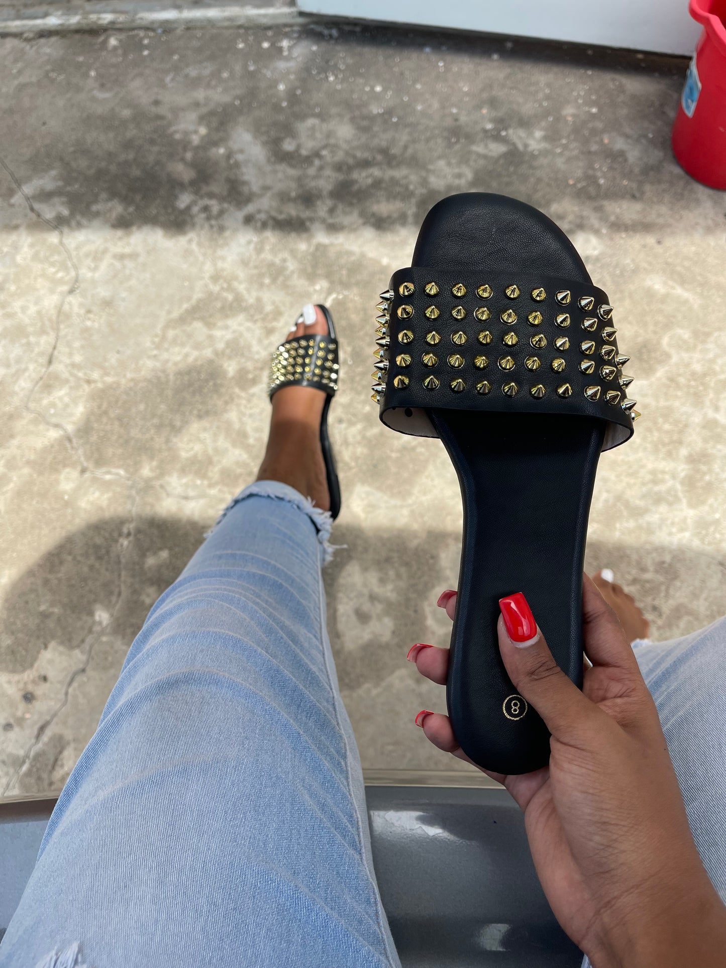 Black gold studded sandals